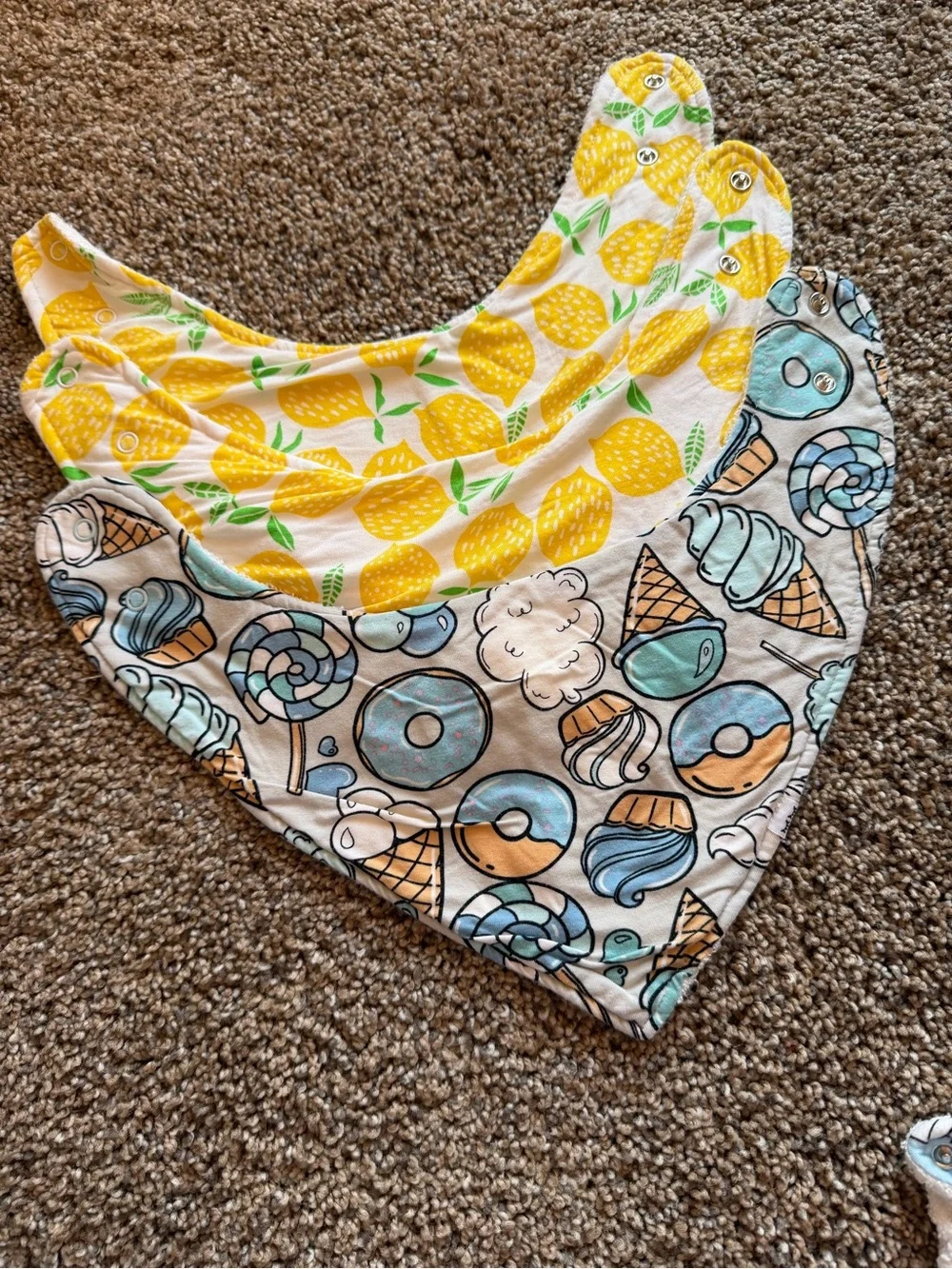 LITTLE SLEEPIES Bamboo Bandana Bib Bundle Lemons Breakfast Food Donut Ice Cream